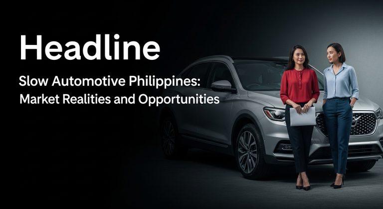 Editorial image concept of a quiet Philippine car showroom highlighting mobility technology and EVs.