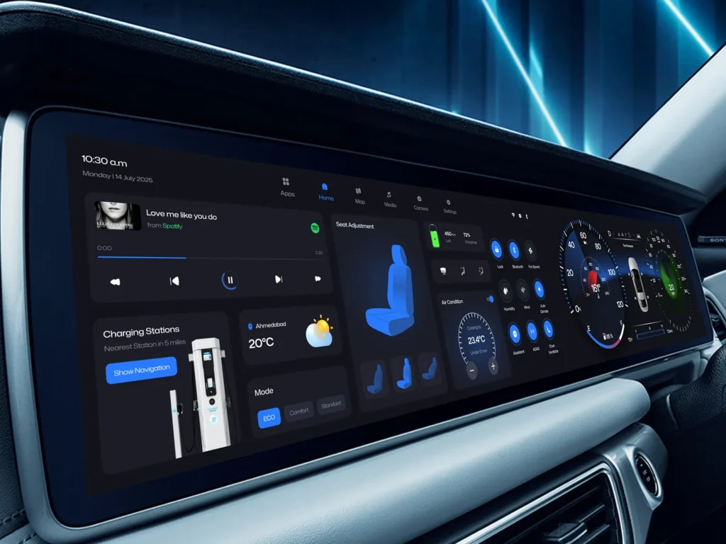 electric car dashboard driving experience simple controls