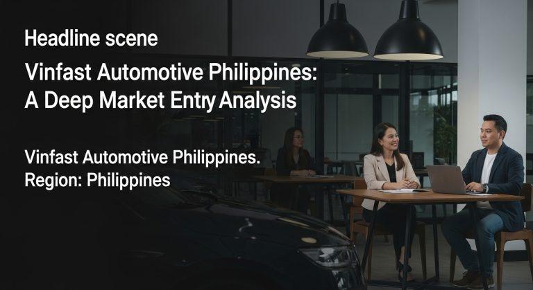 VinFast EVs displayed at a Philippine showroom with urban backdrop