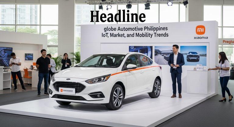 Connected cars in a Philippine city with Globe IoT branding and digital dashboards.