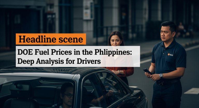 Editorial illustration: rising doe fuel prices impacting driving and logistics in the Philippines