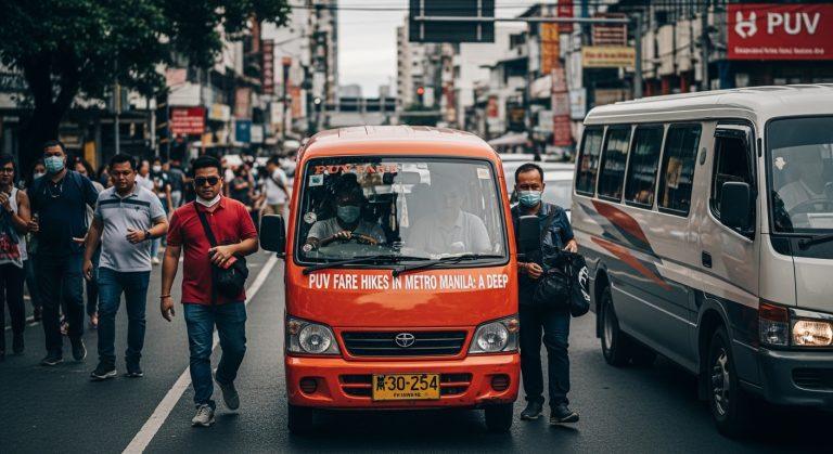 Modern public utility vehicle on a busy Manila street with fare signage and regulatory paperwork