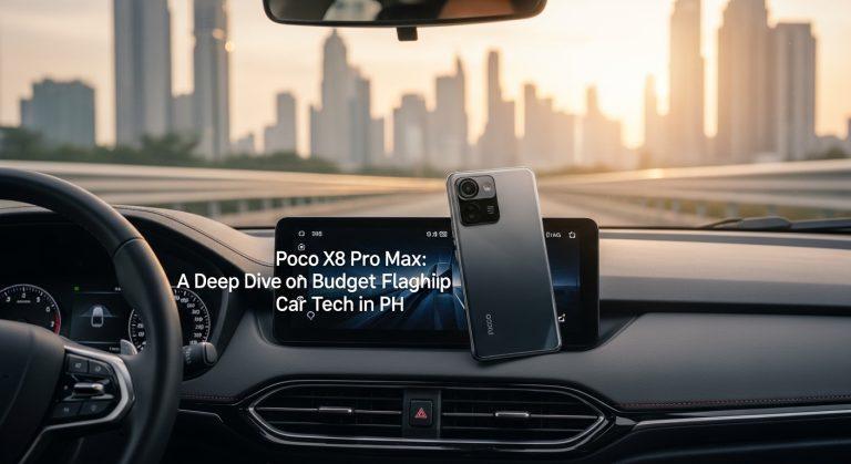 Poco X8 Pro Max on car dashboard with automotive UI in background